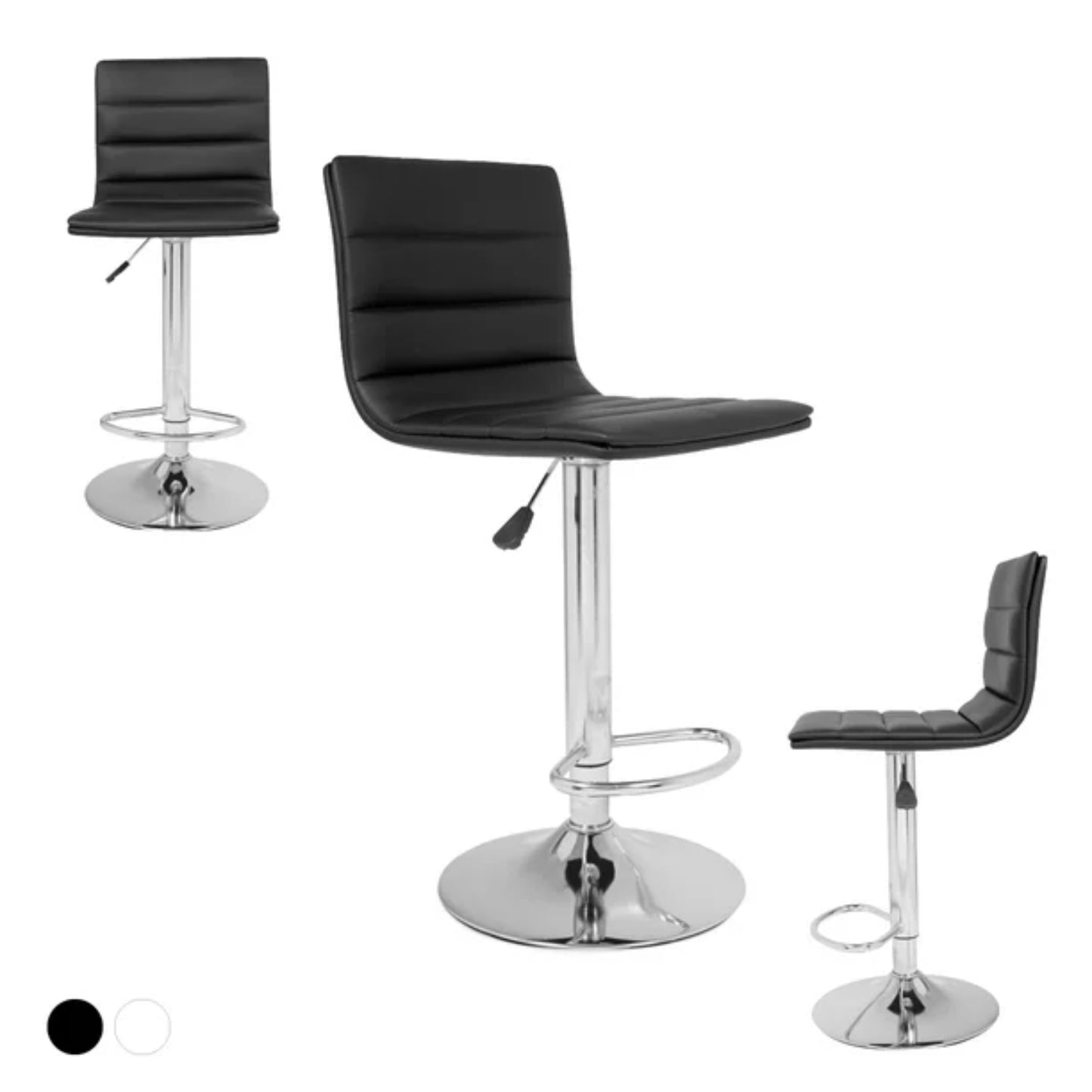 silla para bar negra, vista frontal y lateral, diseño moderno y elegante