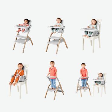 Silla para comer de bebe Graco gris, varias configuraciones y niños sentados