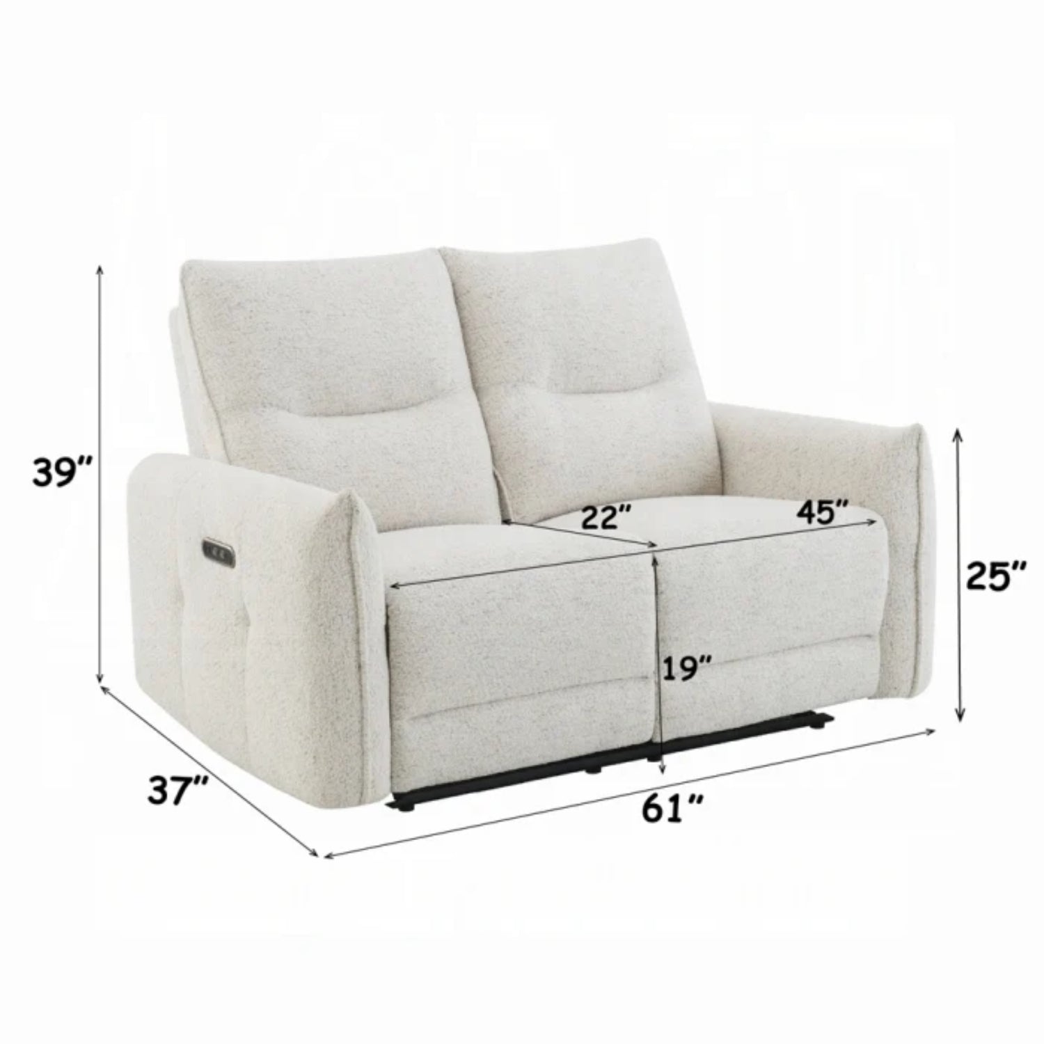 Sillon reclinable blanco, dos plazas, vista frontal en sala de estar