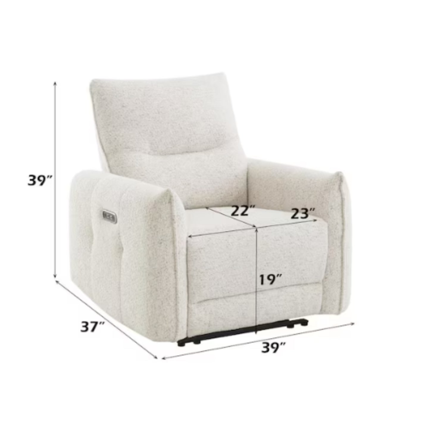 sillon blanco reclinable, vista lateral con medidas detalladas