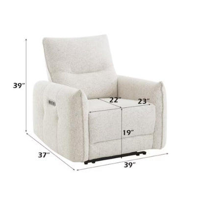 sillon blanco reclinable, vista lateral con medidas detalladas