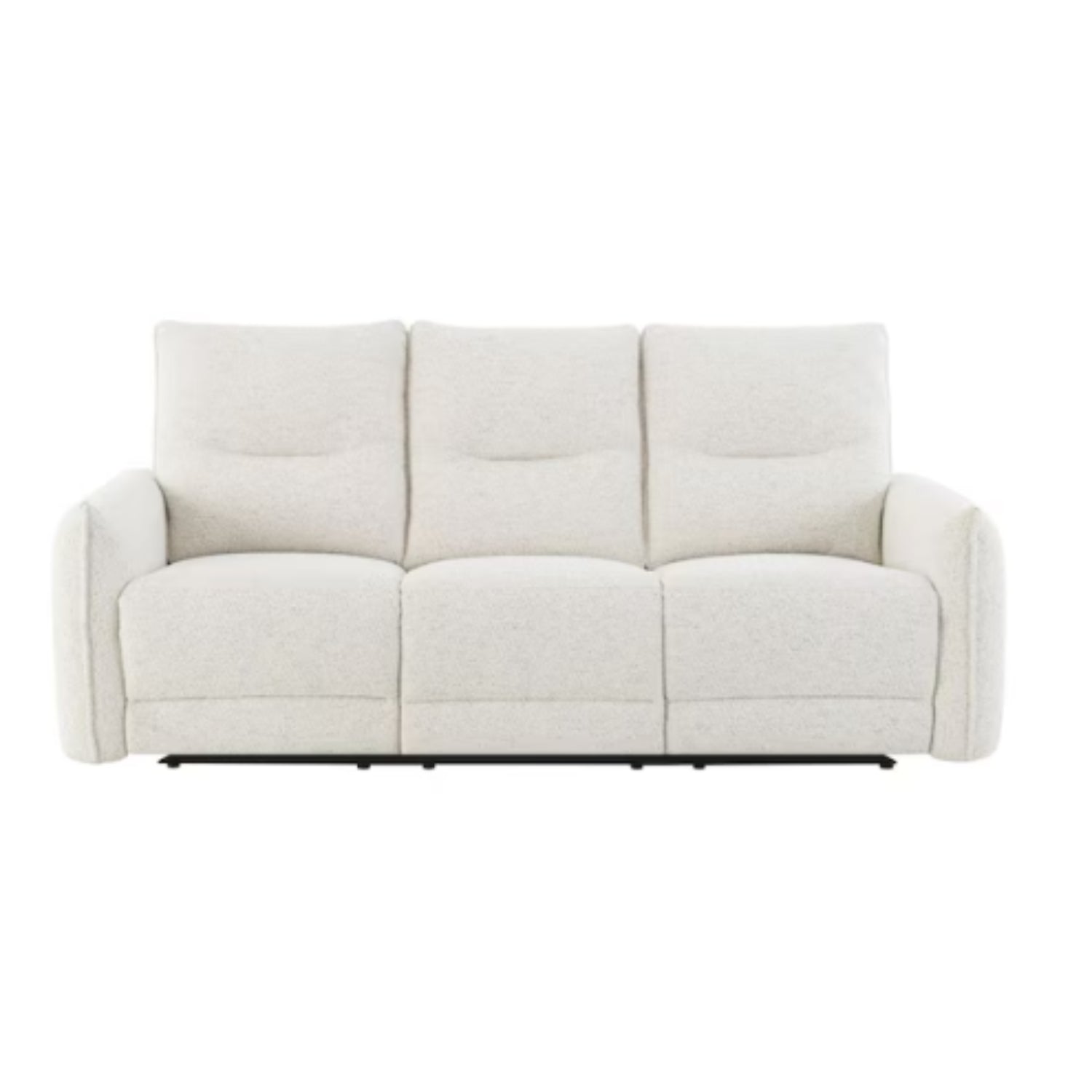 Sofá reclinable blanco, vista frontal en sala de estar moderna