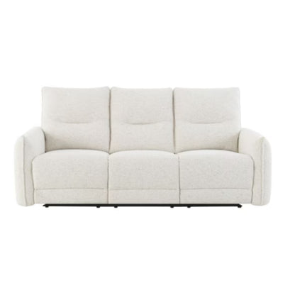 Sofá reclinable blanco, vista frontal en sala de estar moderna