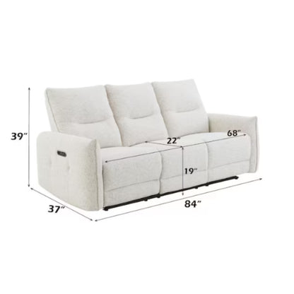 Sofá reclinable blanco lateral, salón acogedor, con medidas de confort