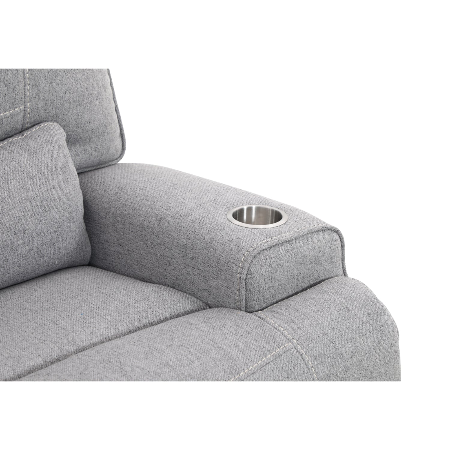Sillón reclinable gris con portavasos y cojín suave para mayor comodidad