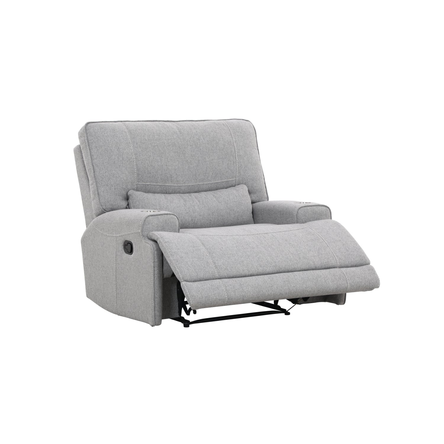Sillón reclinable gris con portavasos, ideal para relajarse y disfrutar de la comodidad en cualquier sala de estar