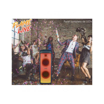 Sistema de audio 2000W AIWA modelo LL05 con panel completo de LEDs y diseño colorido para fiestas