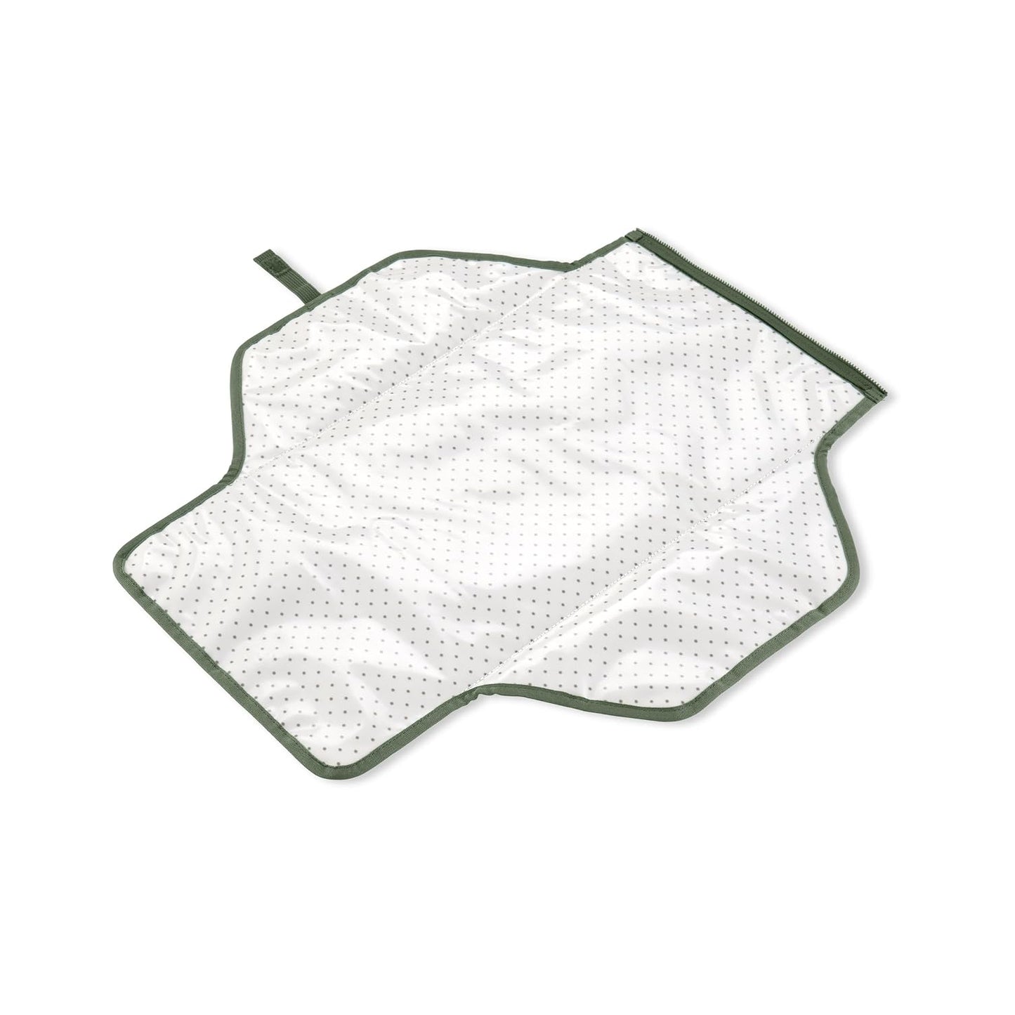 cambiador portátil blanco con borde verde, vista superior