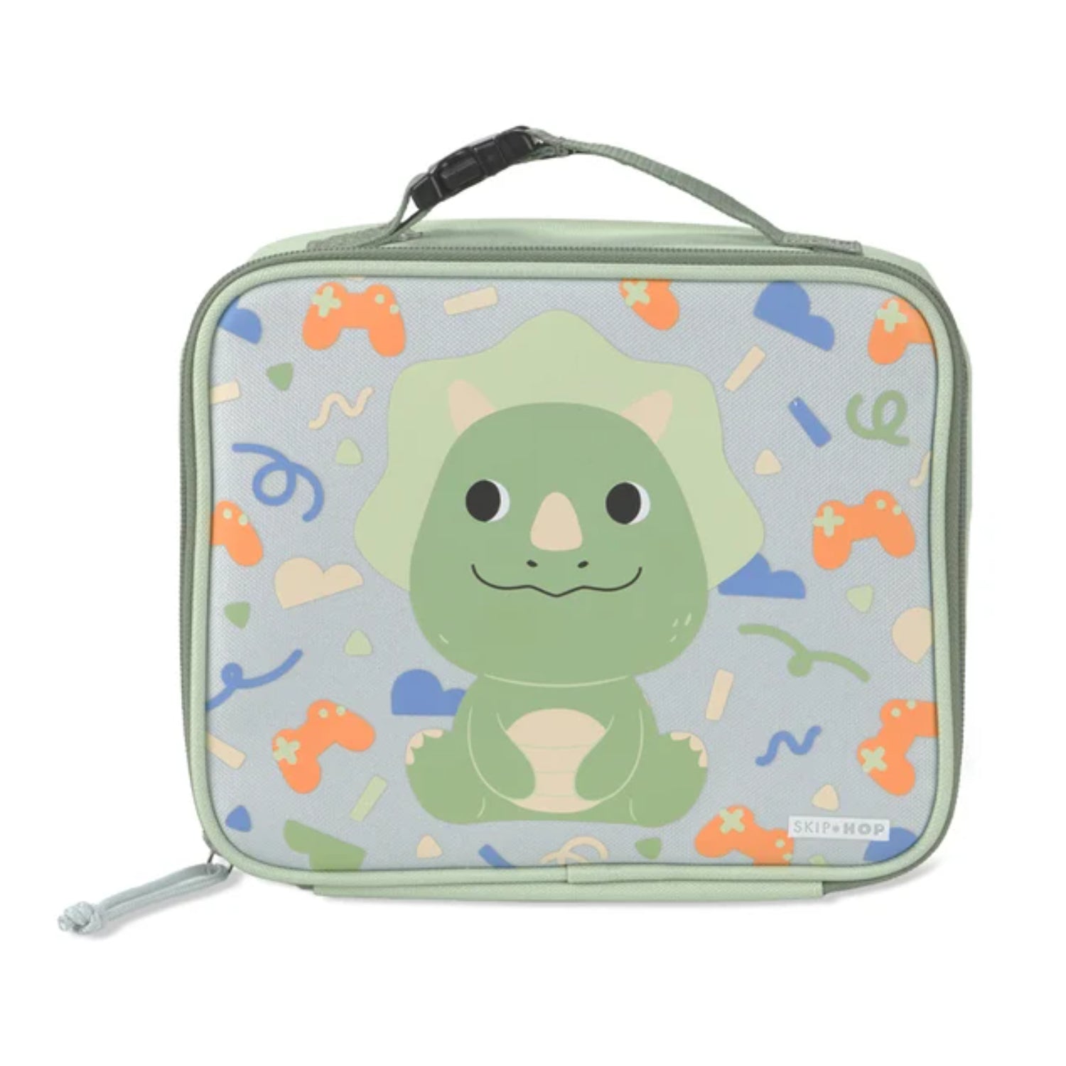 Funda para almuerzo verde con dibujo de dinosaurio, ideal para niños
