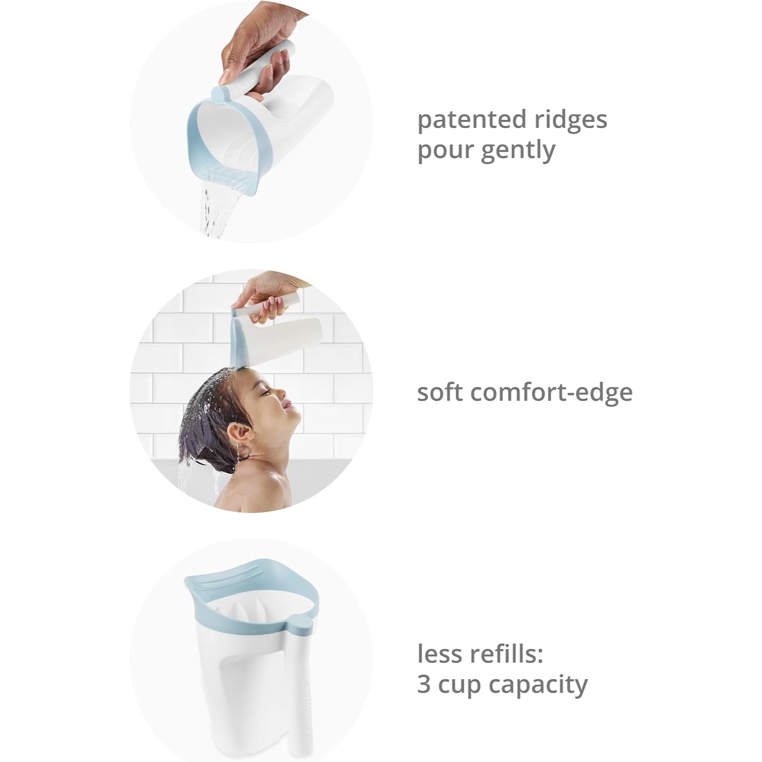 juguete de baño SKIP*HOP color blanco y azul, diseño con bordes suaves