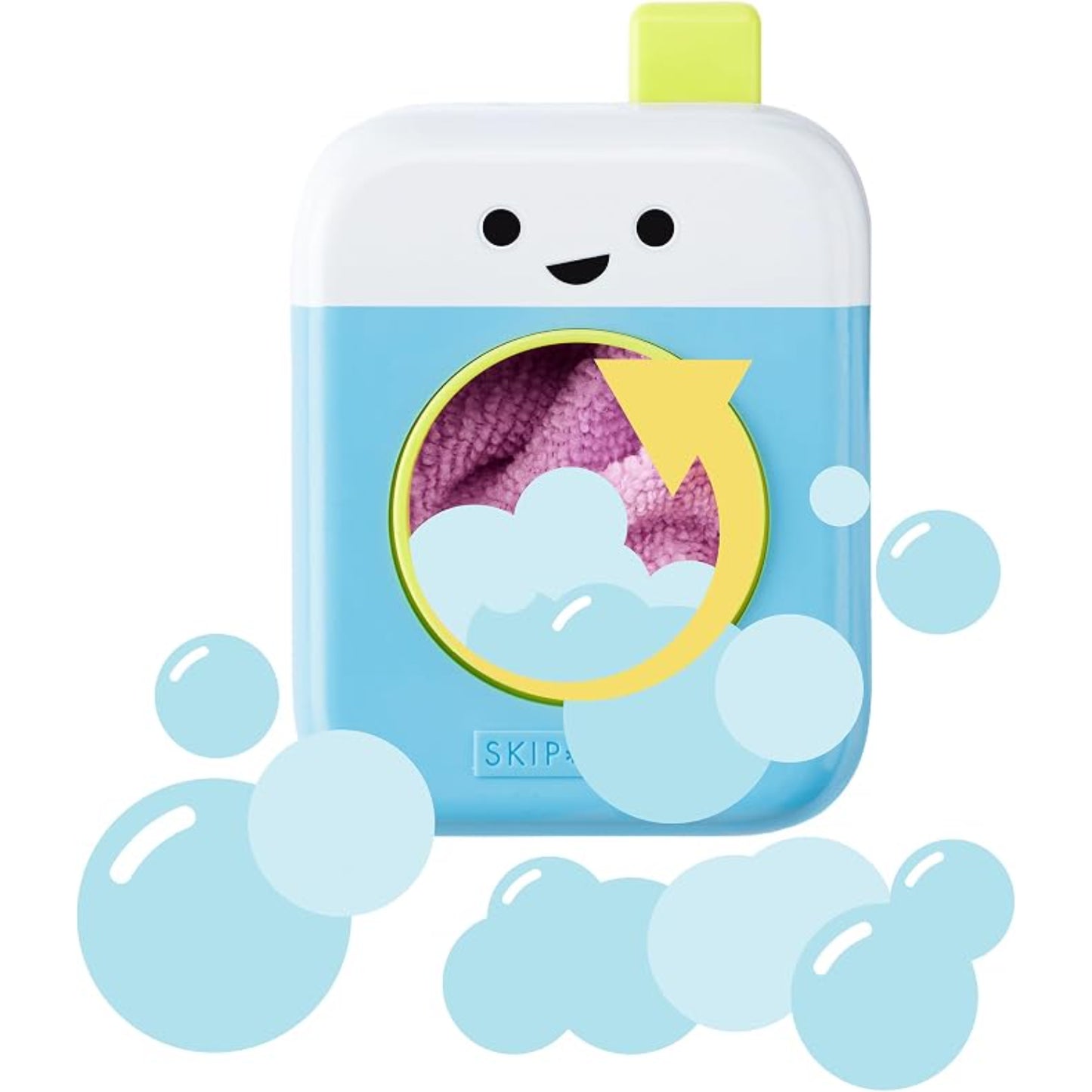 Contenedor de lavado SKIP*HOP con cara sonriente y burbujas de jabón