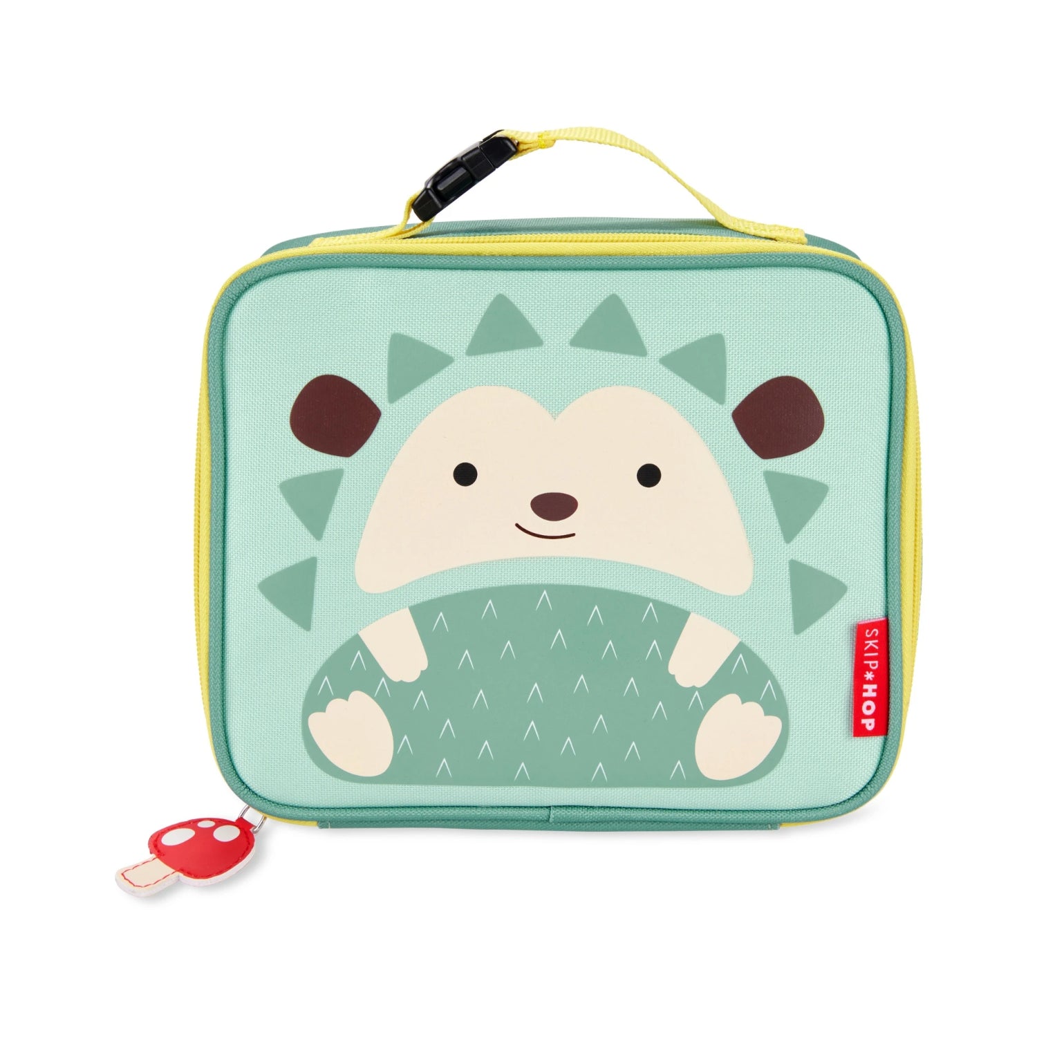 Lonchera infantil SKIP*HOP erizo verde, vista frontal con diseño adorable.