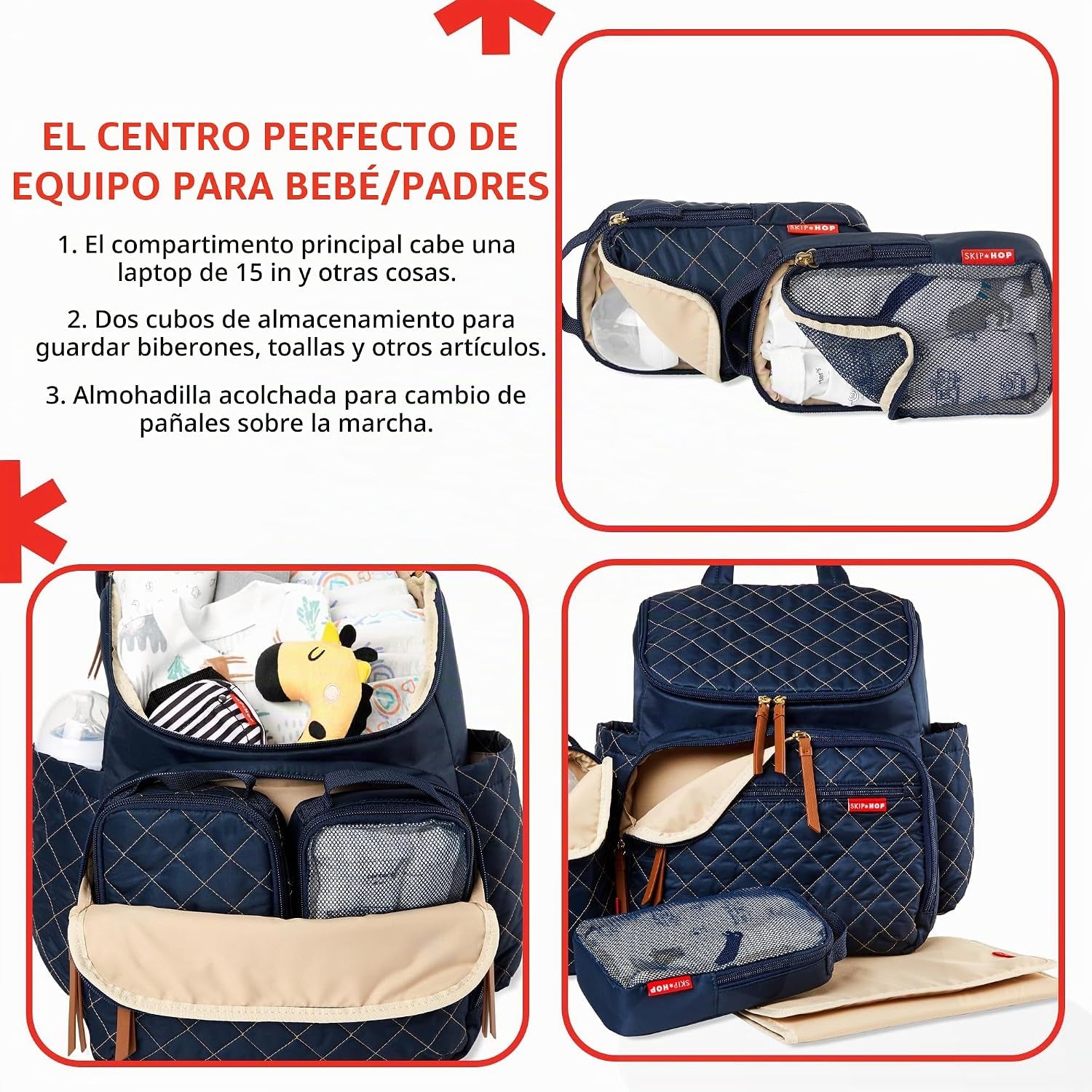 Mochila SKIP*HOP azul con compartimentos para bebé y accesorios