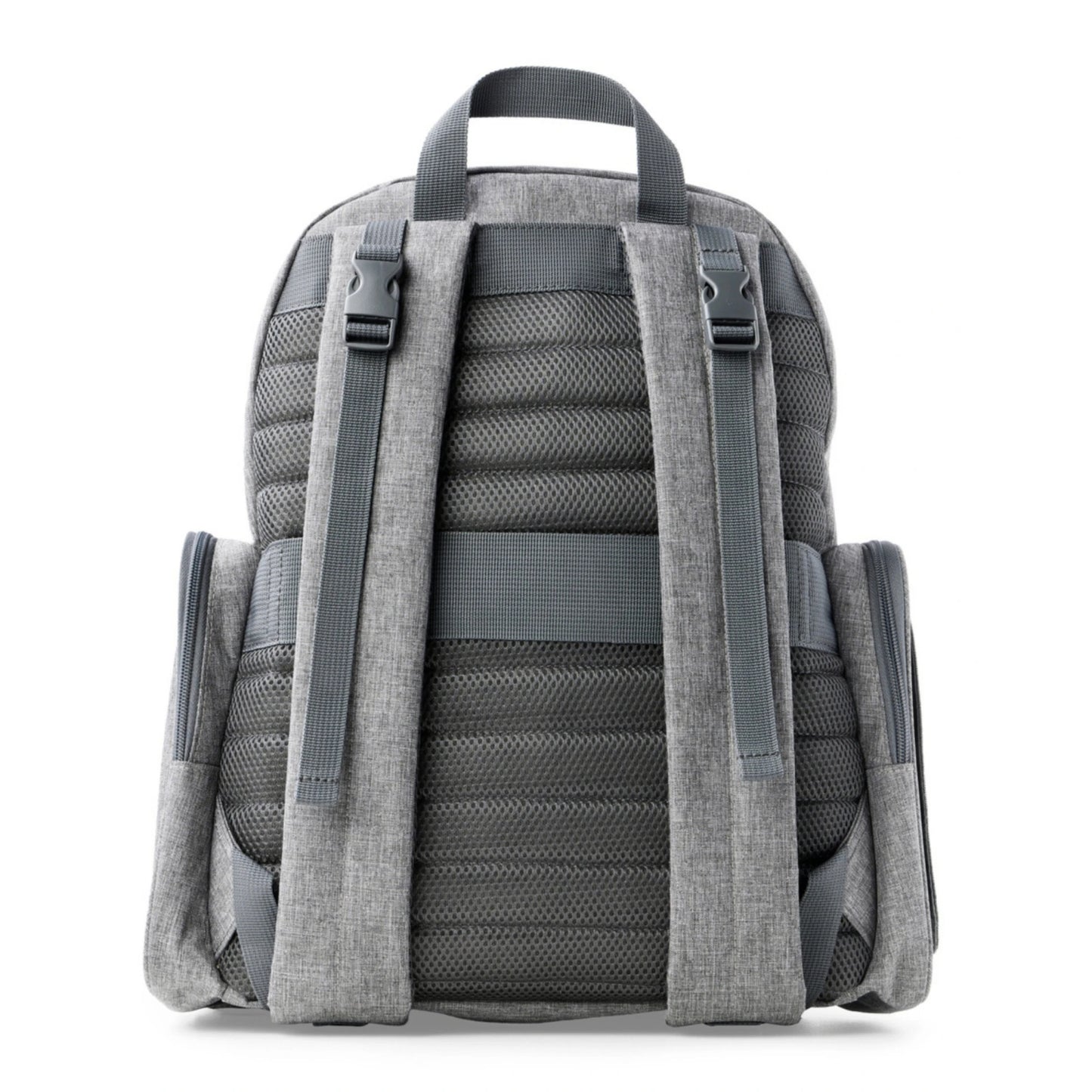 mochila gris SKIP*HOP vista trasera, diseño acolchado