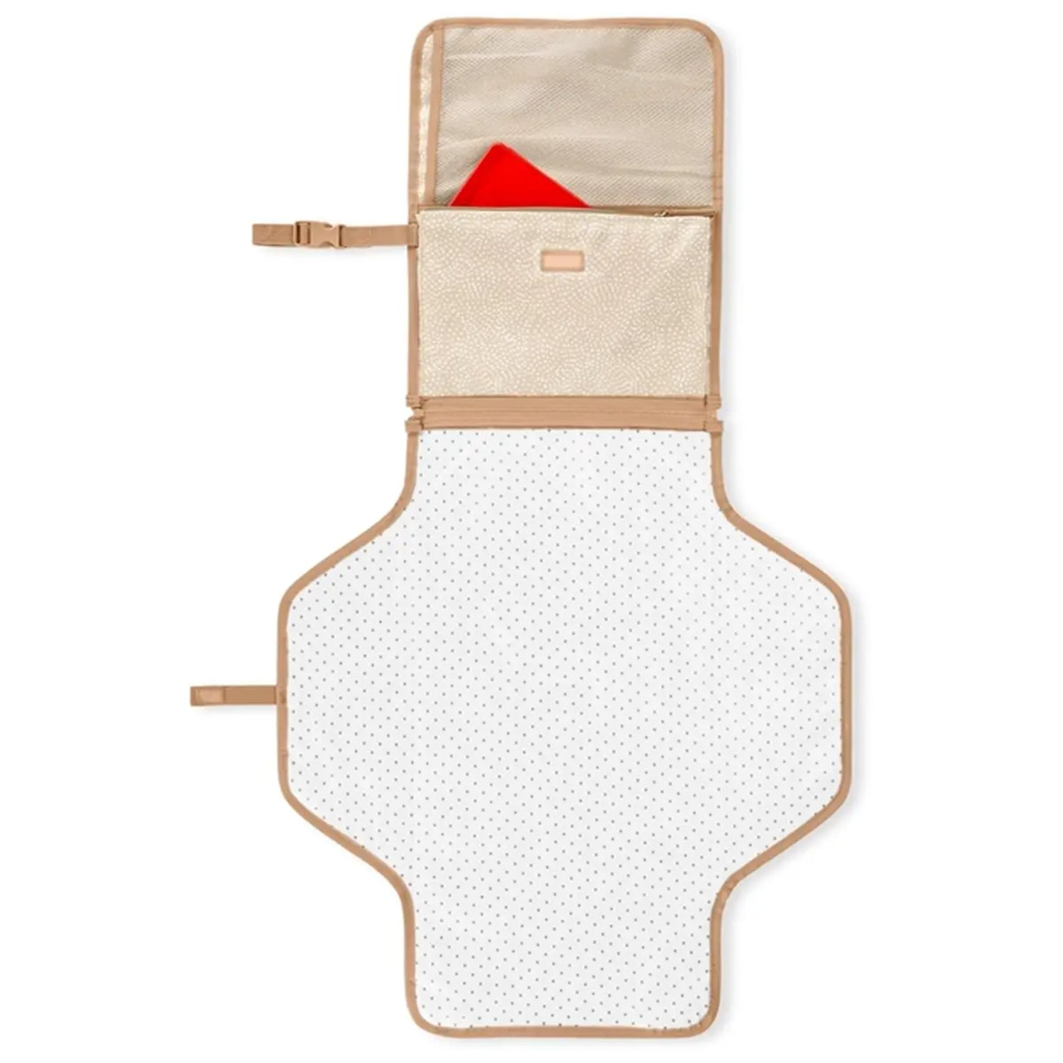 tapa de cambiador beige con bolsillo, vista frontal para bebés