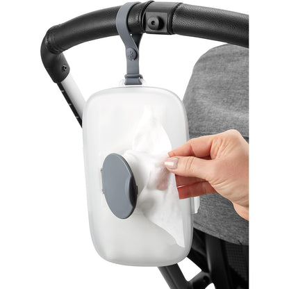 Dispensador de toallitas gris para cochecito, práctico y fácil de usar