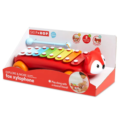 Xilófono Zorro SKIP*HOP rojo, vista frontal en caja, educativo para niños