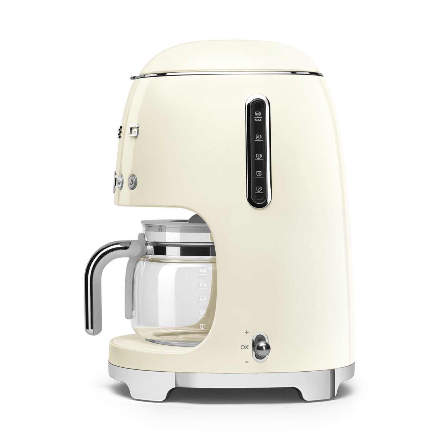 Cafetera SMEG color crema lateral, ideal para preparar café en casa
