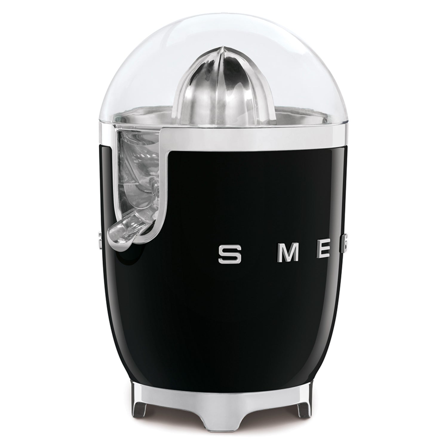 Exprimidor SMEG negro frontal, diseño vintage para hacer jugos