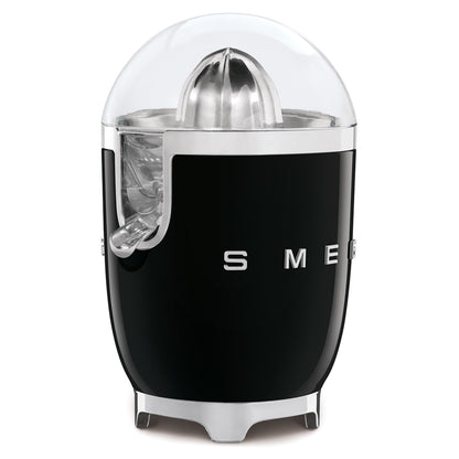 Exprimidor SMEG negro frontal, diseño vintage para hacer jugos