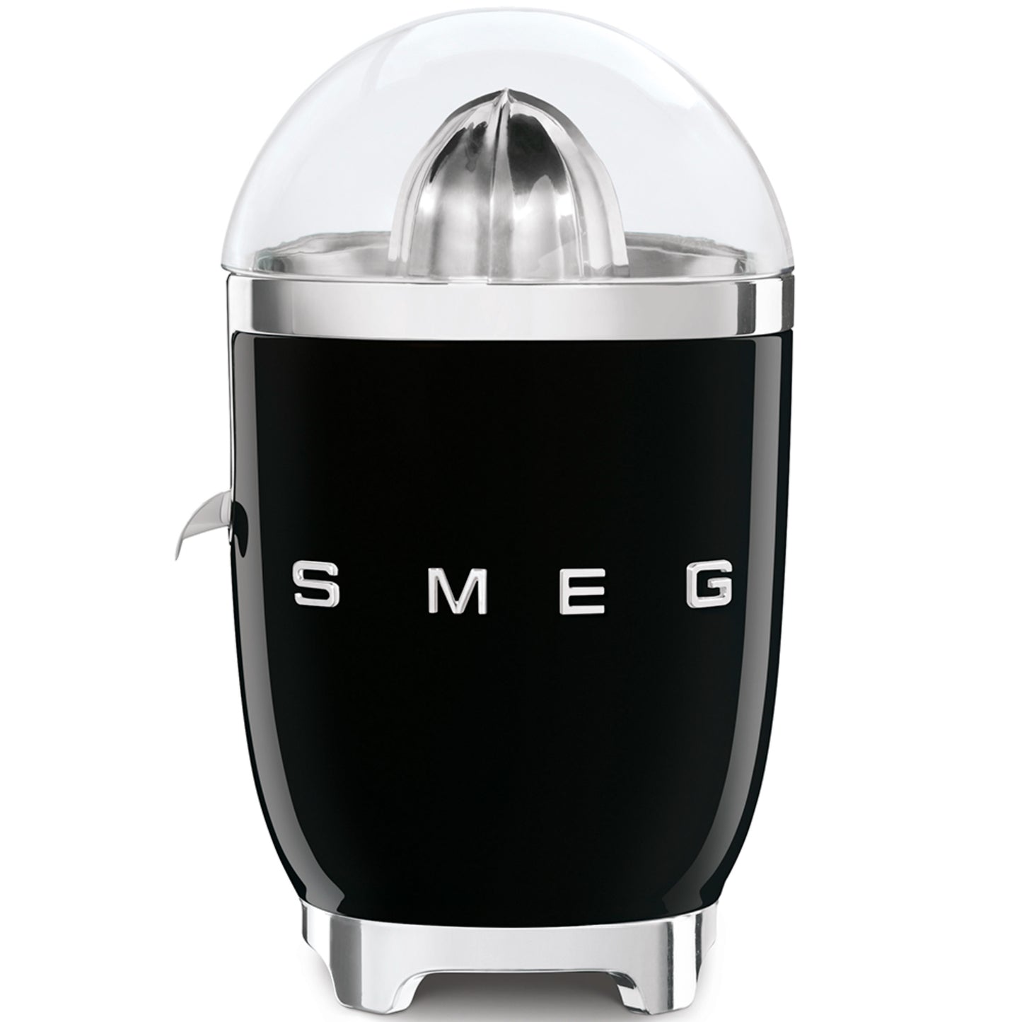 Exprimidor SMEG negro frontal en cocina elegante