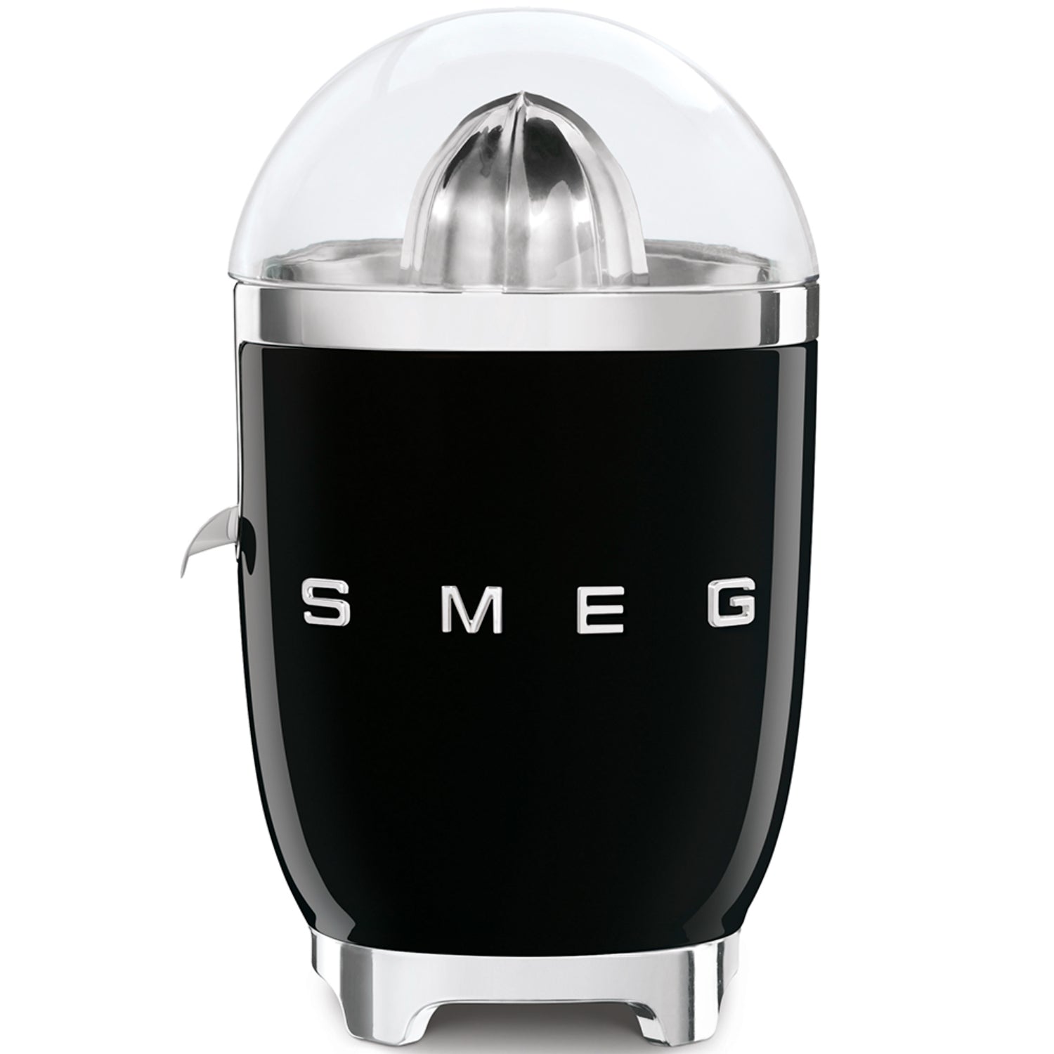 Exprimidor SMEG negro frontal en cocina elegante