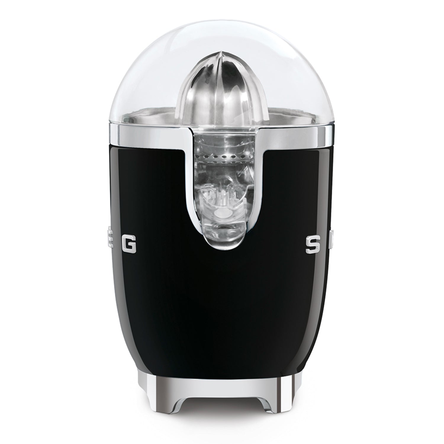 Exprimidor SMEG negro frontal, diseño retro, ideal para jugos