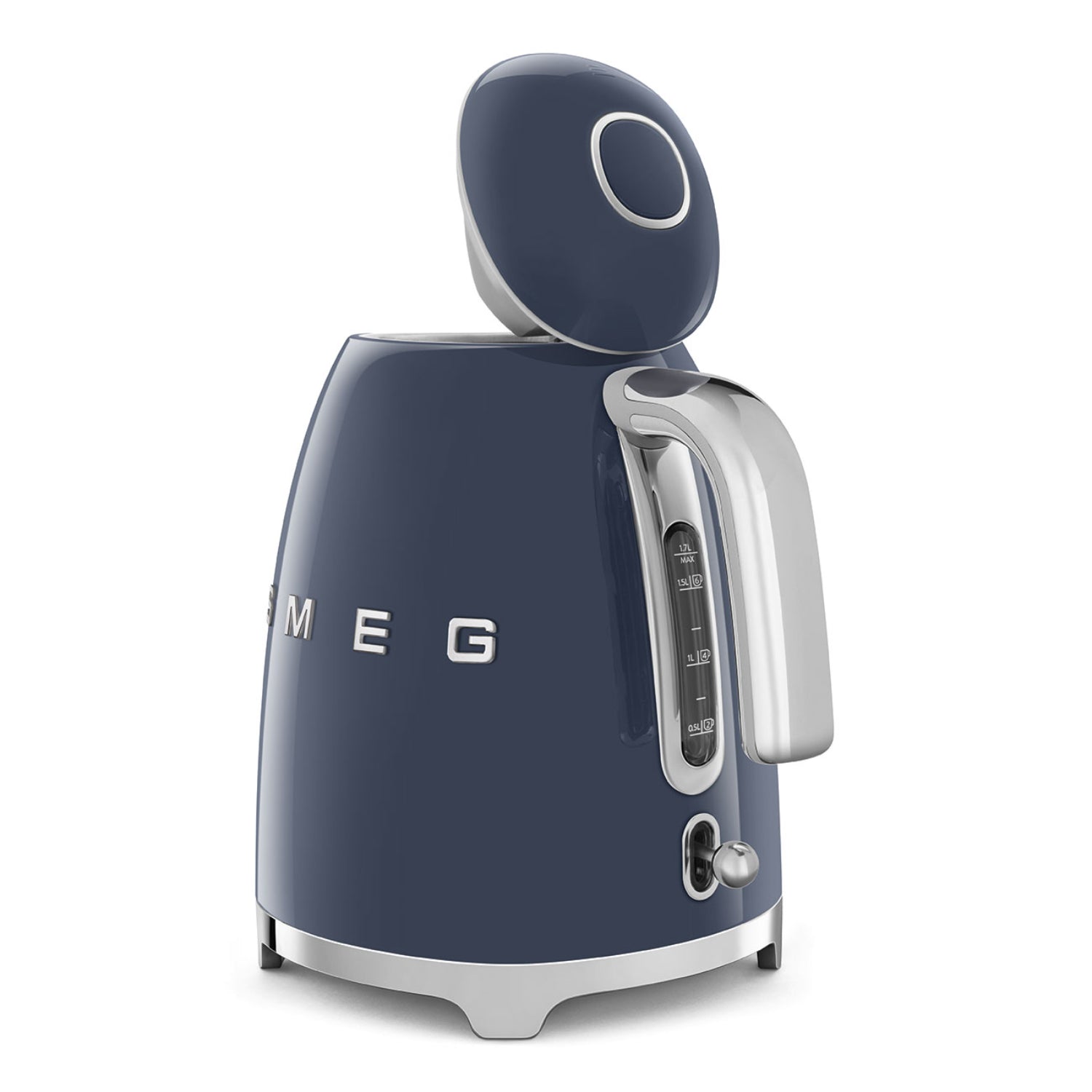 Hervidor azul SMEG lateral, diseño retro, ideal para la cocina moderna