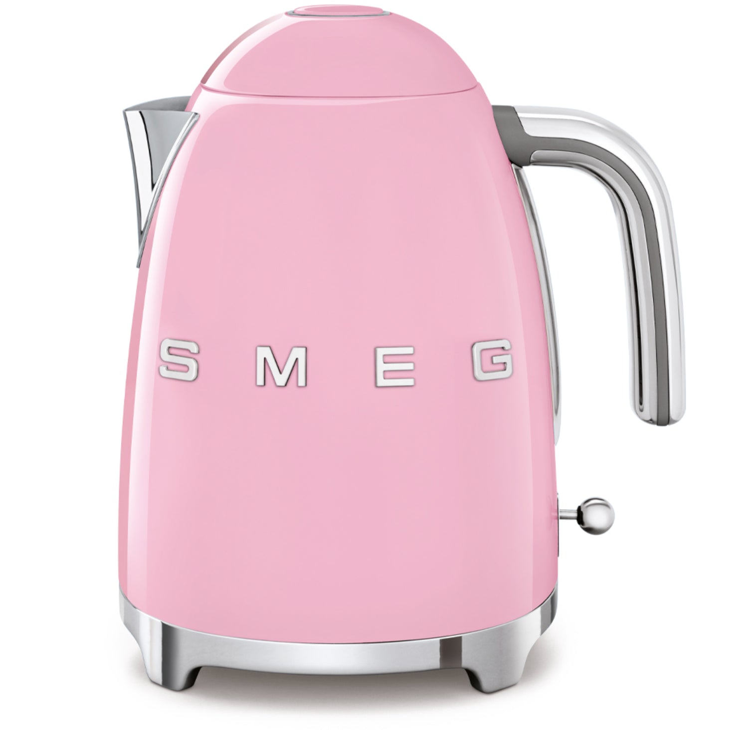Hervidor SMEG rosa frontal, diseño retro en cocina