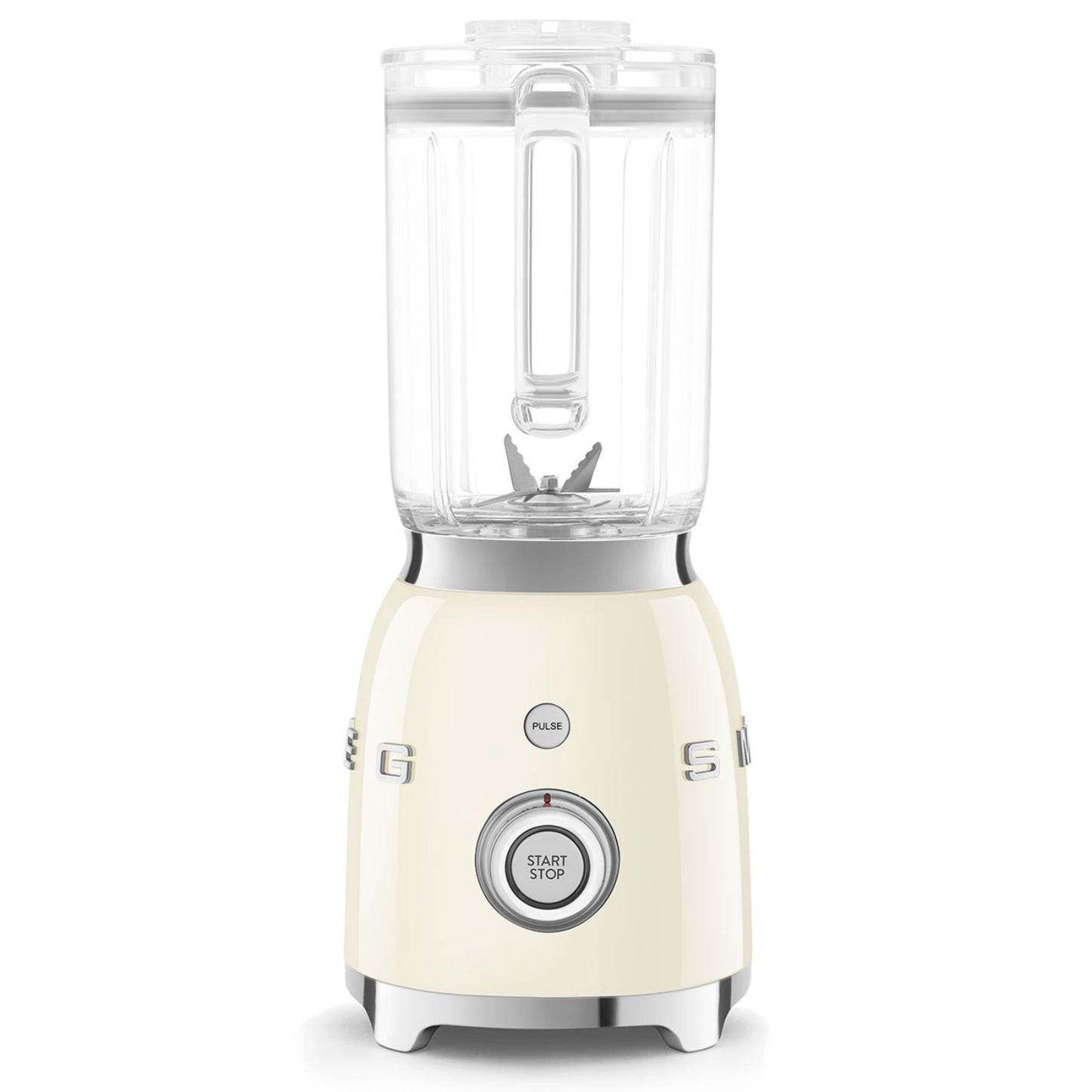Licuadora SMEG color crema, vista frontal en la cocina moderna