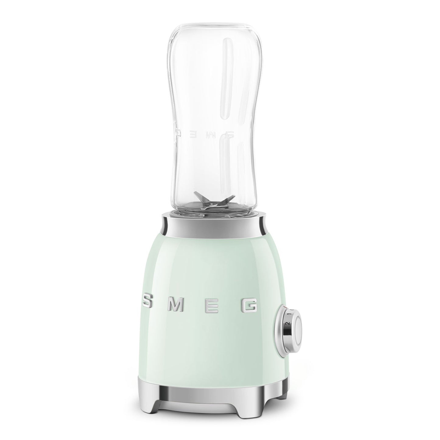 Licuadora verde menta frontal, diseño elegante, cocina moderna