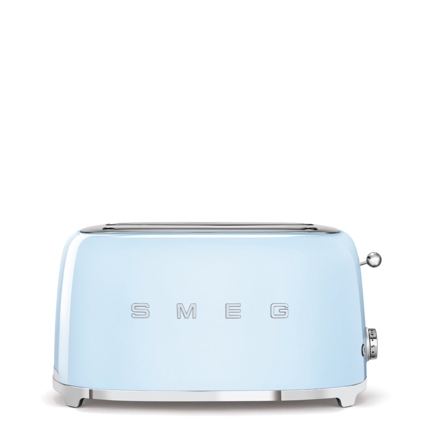 Tostadora SMEG azul clara, frontal, ideal para la cocina moderna
