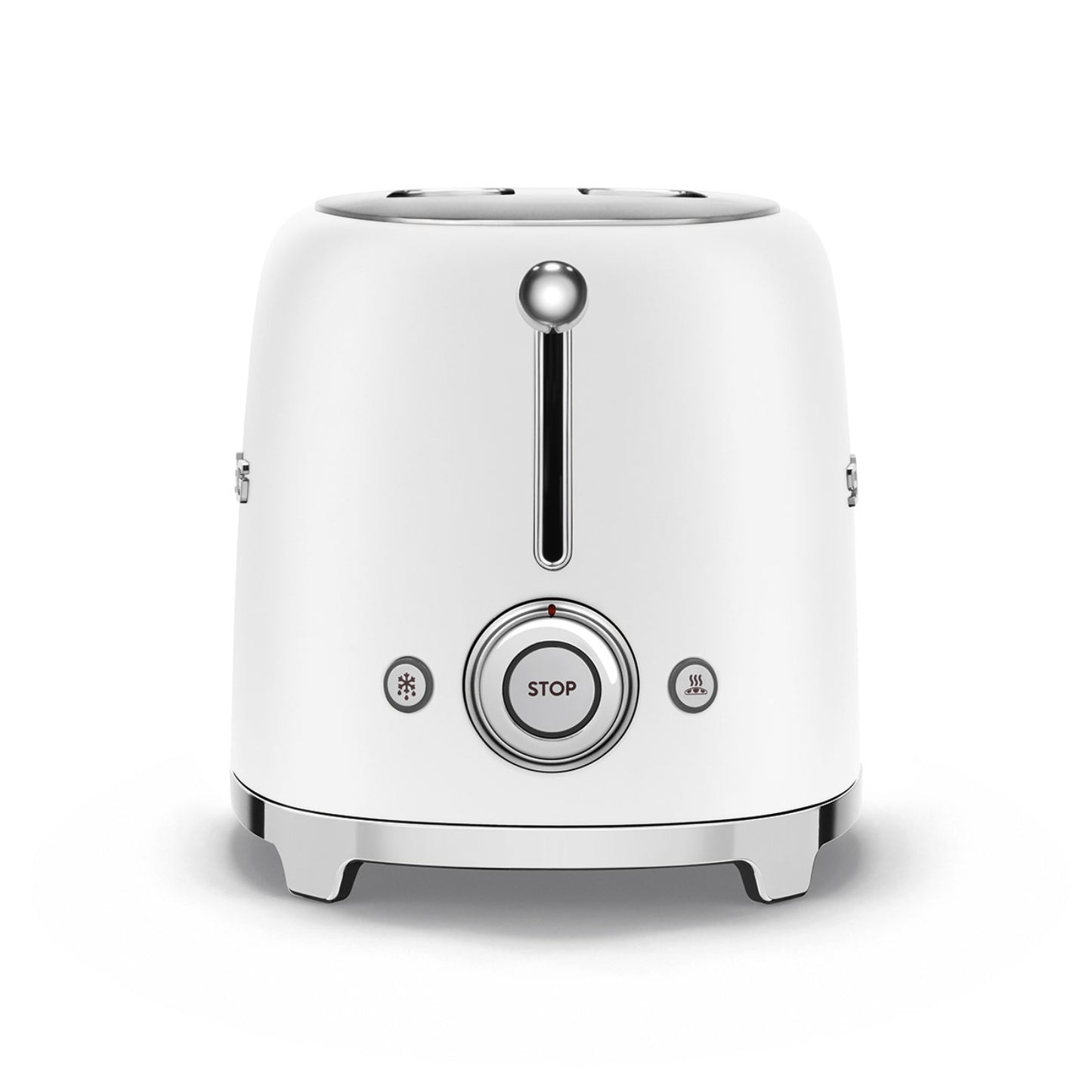 Tostadora blanca modelo SMEG vista frontal en cocina moderna