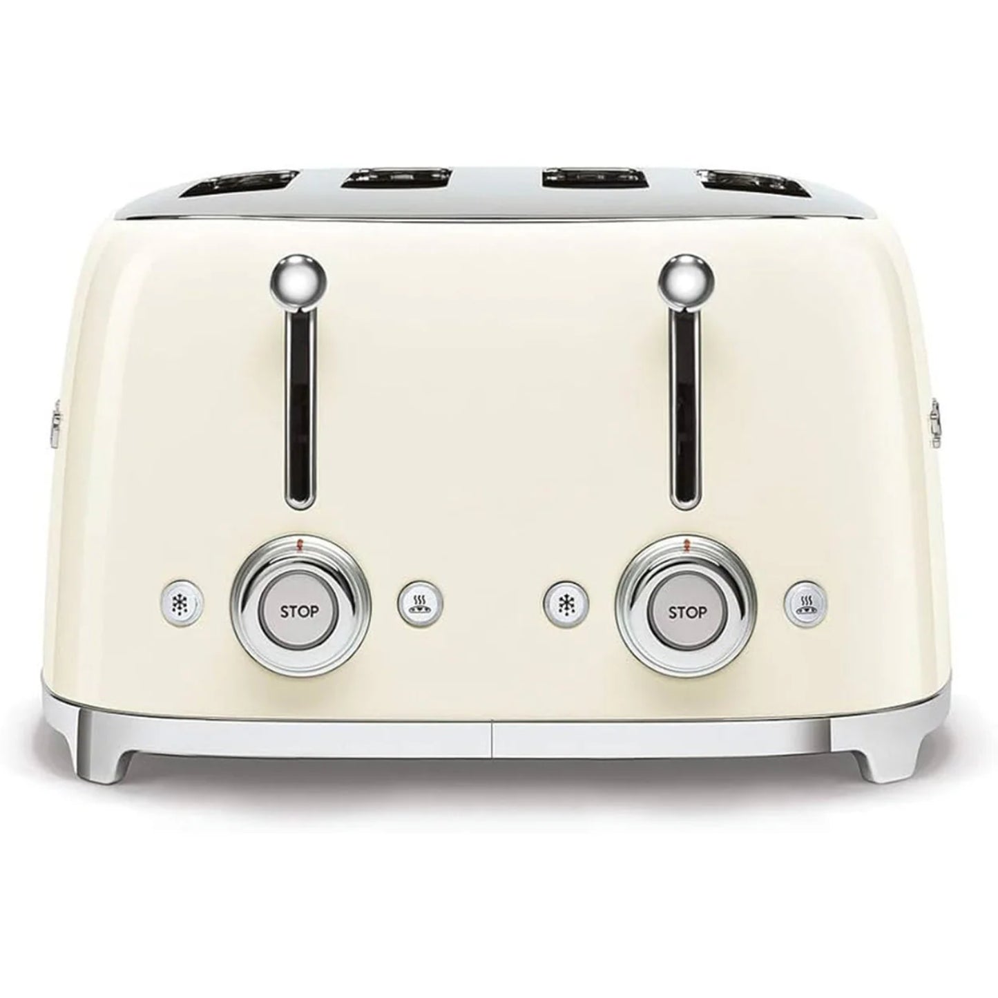 Tostadora SMEG blanca frontal, diseño vintage en la cocina