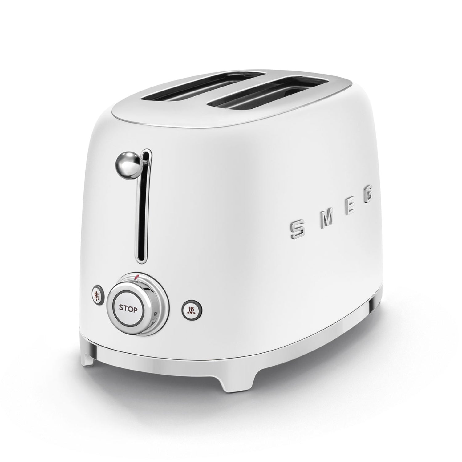 Tostadora SMEG blanca, vista lateral, cocina moderna