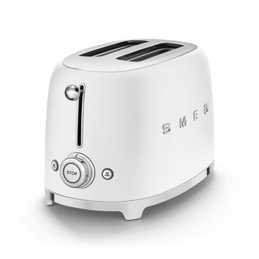 Tostadora SMEG blanca, vista lateral, cocina moderna