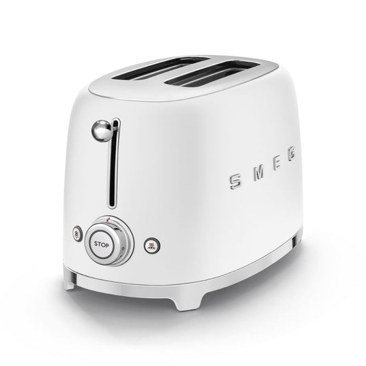 Tostadora SMEG blanca, vista lateral, cocina moderna