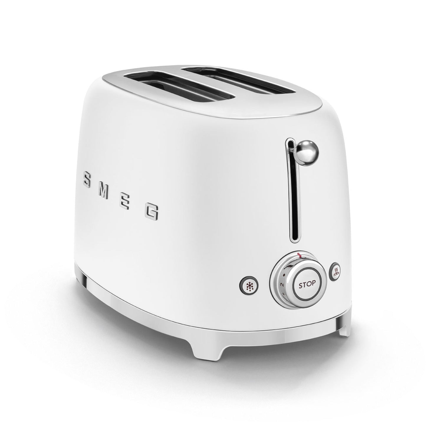 Tostadora SMEG blanca lateral, diseño vintage en cocina