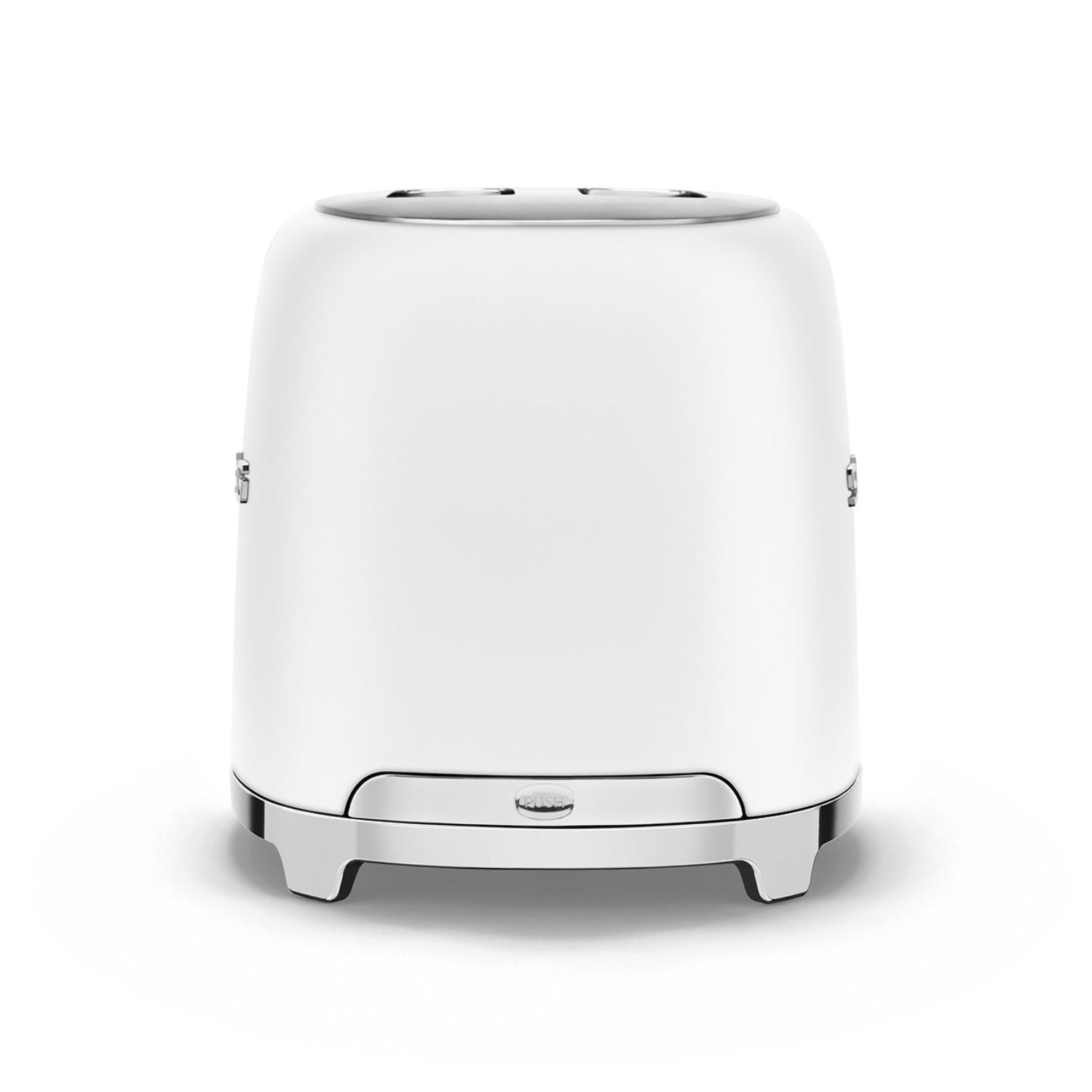 Tostadora blanca SMEG vista frontal en cocina moderna