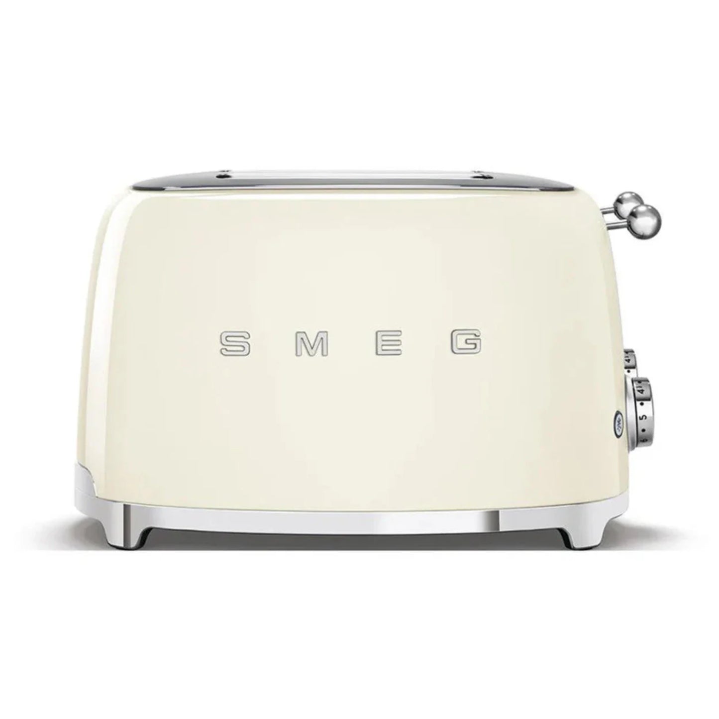 Tostadora SMEG crema frontal, diseño retro en cocina moderna