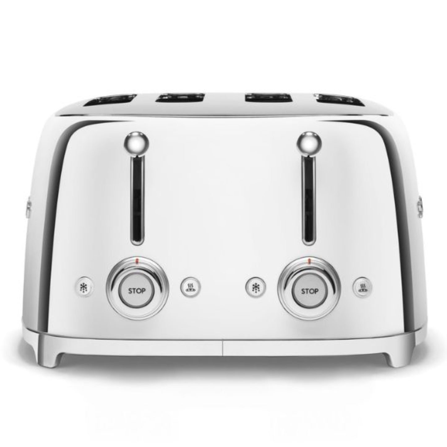 Tostadora SMEG blanca frontal, diseño moderno y elegante