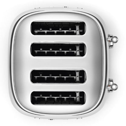 Tostadora SMEG plateada vista superior, ideal para cocina moderna