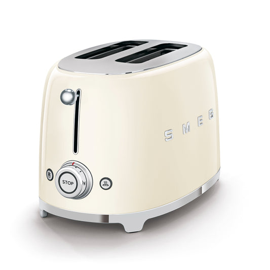 Tostadora SMEG color crema, vista lateral, diseño retro para cocina moderna