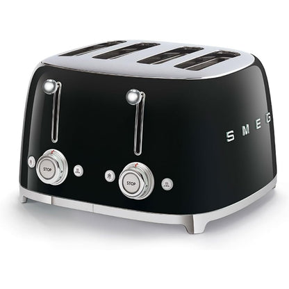 Tostadora SMEG negra frontal, cocina, diseño retro con dos ranuras