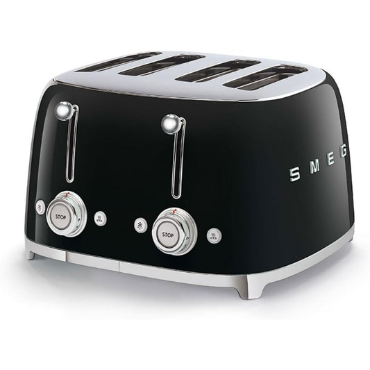 Tostadora SMEG negra frontal, cocina, diseño retro con dos ranuras