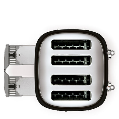 Tostadora SMEG negra, vista superior, diseño retro, ideal para cualquier cocina