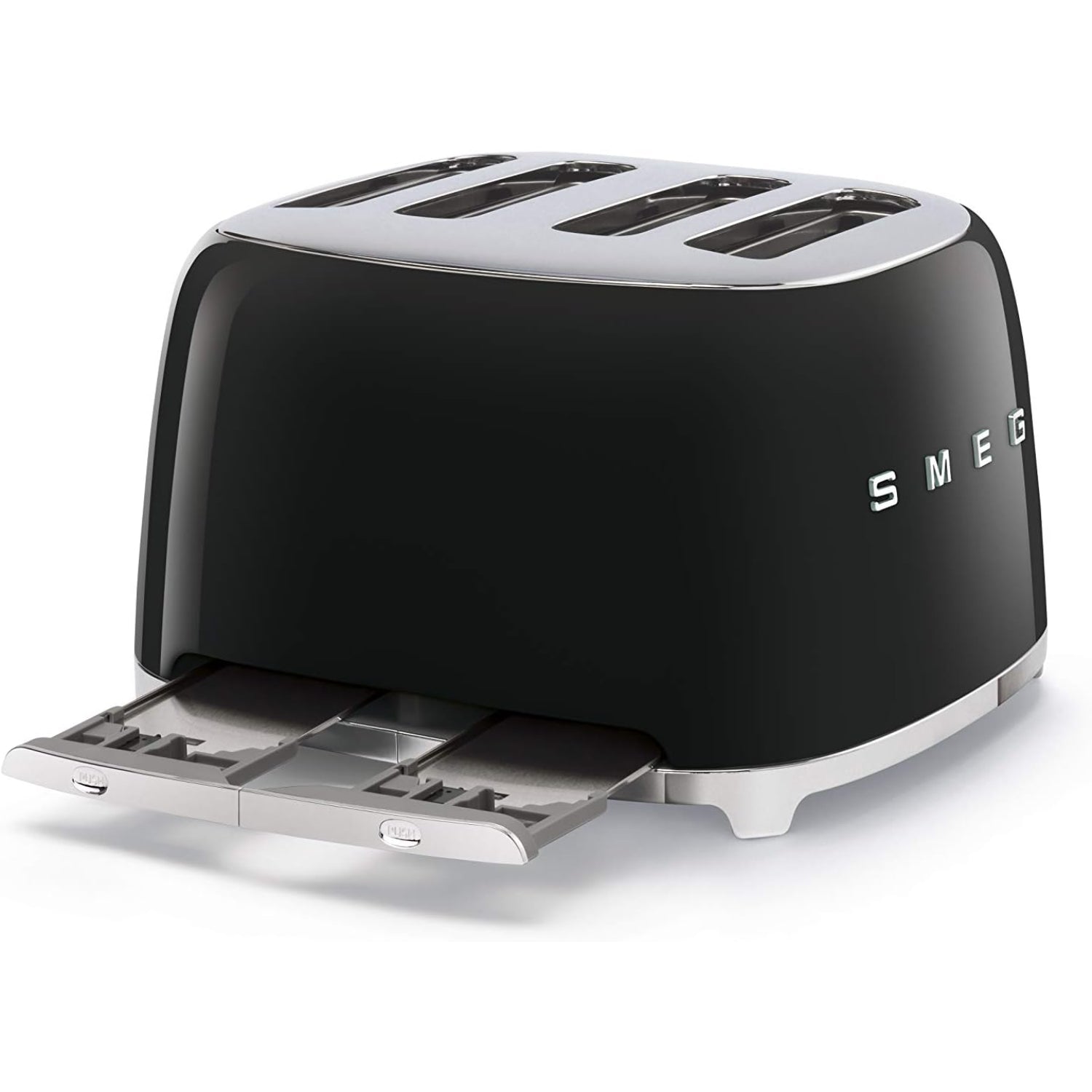 Tostadora negra SMEG, vista lateral, ideal para un toque retro en la cocina