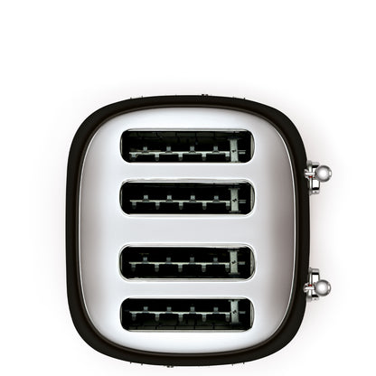 Tostadora SMEG plateada vista superior, ideal para cocina moderna