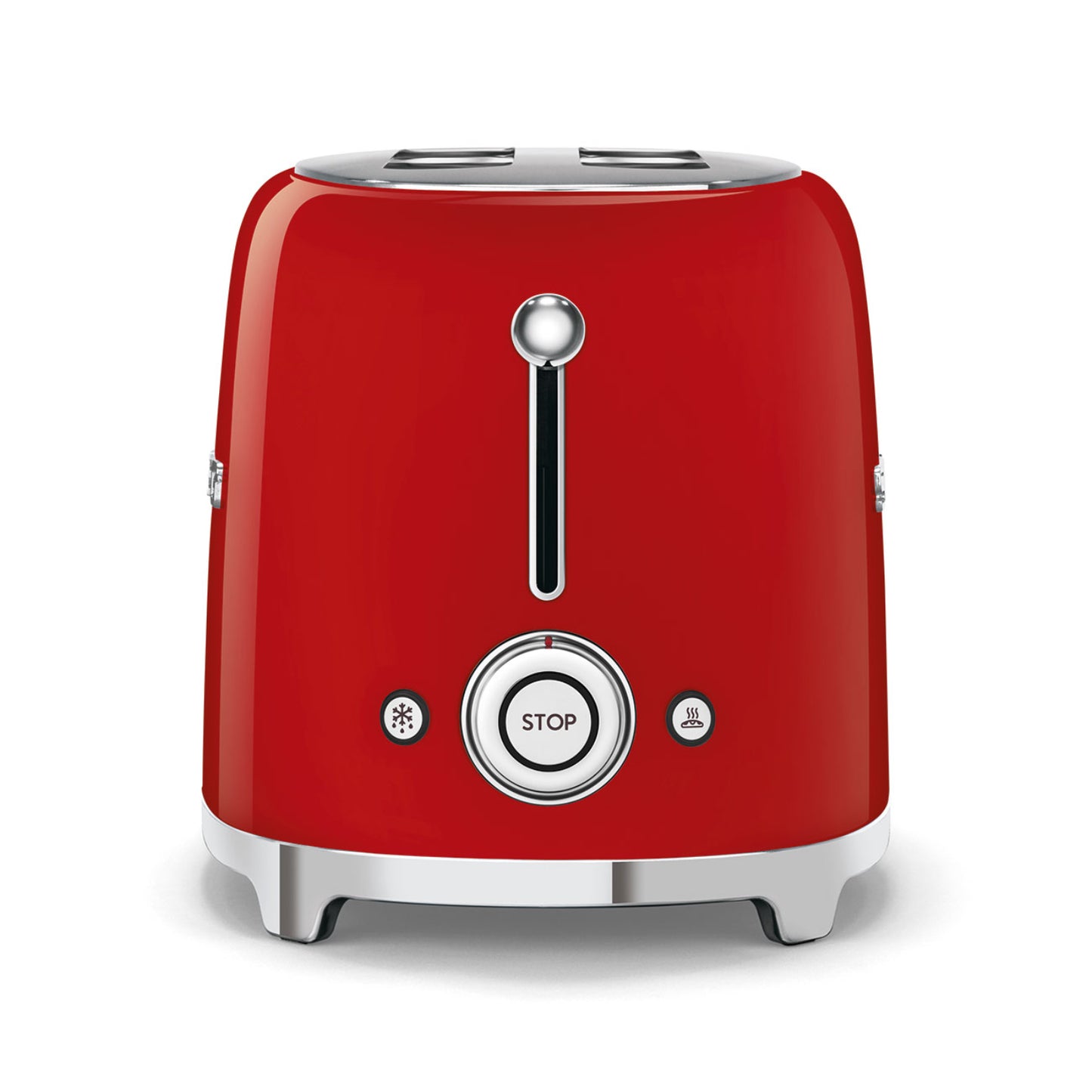 Tostadora roja SMEG frontal con función de parada, cocina moderna