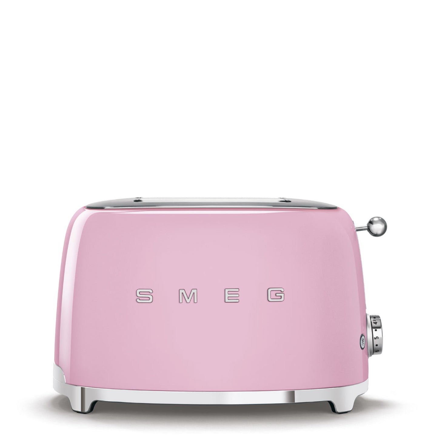 Tostadora rosa SMEG vista frontal, cocina moderna